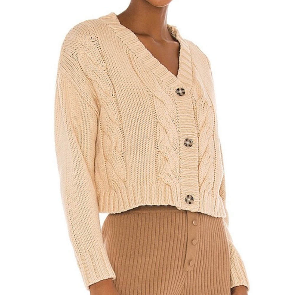 Callahan Knitwear Beige Tan Cable Knit Chunky Cardigan Sweater